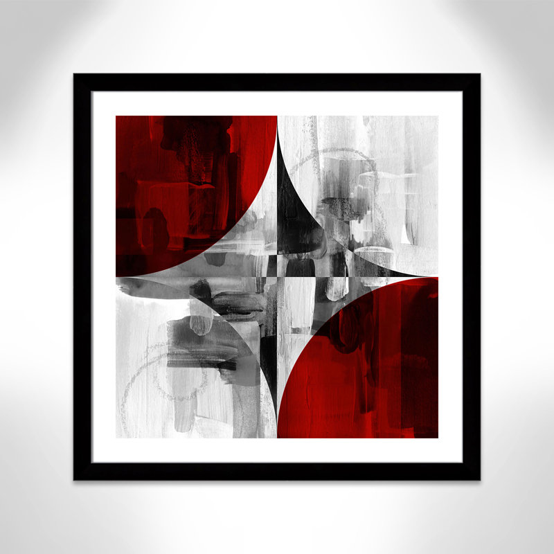 Hamswell, cercle, segment, rouge, II, impression sur papier encadré, Encadrement avec passe-partout noir
