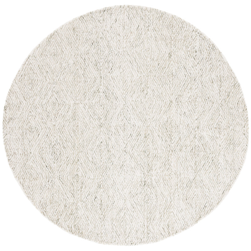 Stavro Hand Tufted Wool/Cotton Geometric Rug in Light Green/Ivory, Round 6'