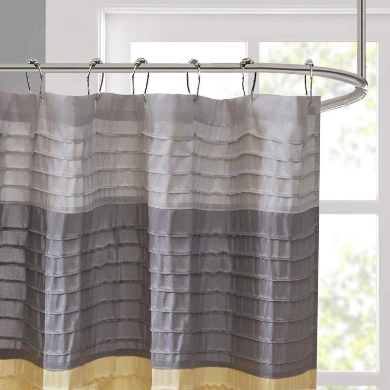 Polyester Shower Curtain Set, Yellow/Grey