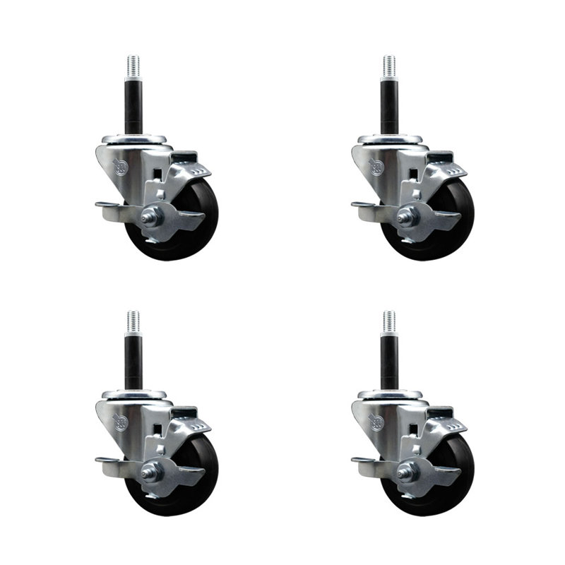 Ensemble de roulettes extensibles pivotantes en caoutchouc dur 3 pouces 3 pouces avec frein SCC