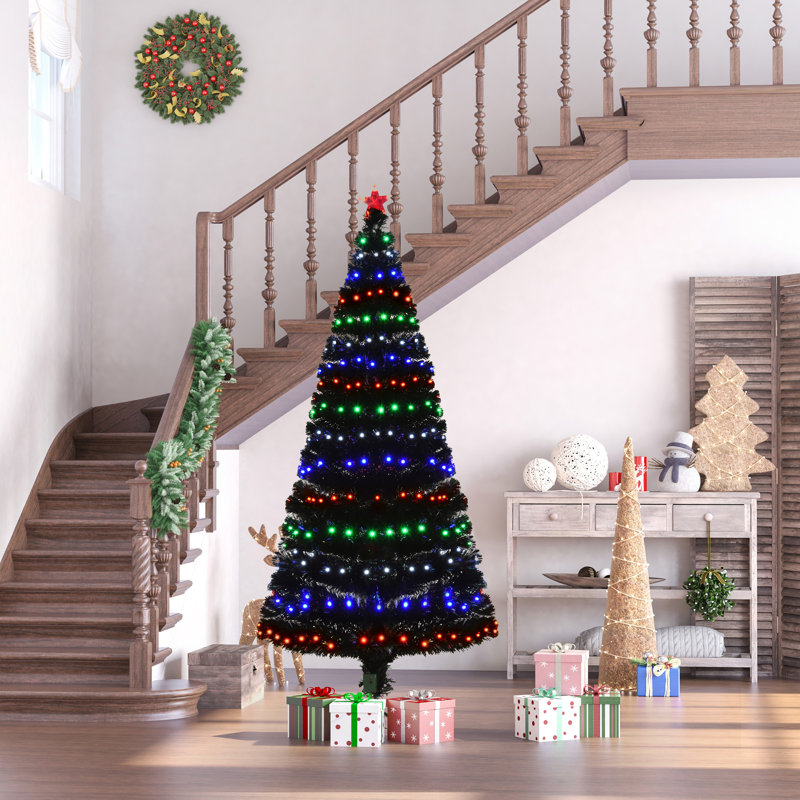 Arbre de Noël artificiel épinette noir avec lumières multicolores, 6'