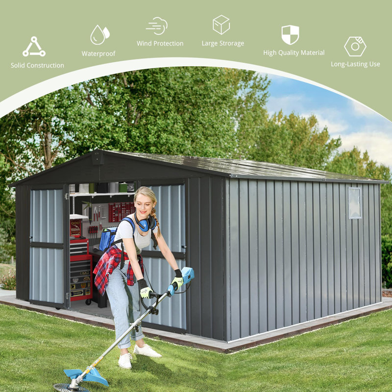 Metal Portable Storage Shed, Gray, 78.7" H x 154.17" W x 138.11" D