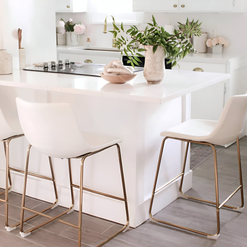 Landon Gold Stool 26" (Set Of 3), White