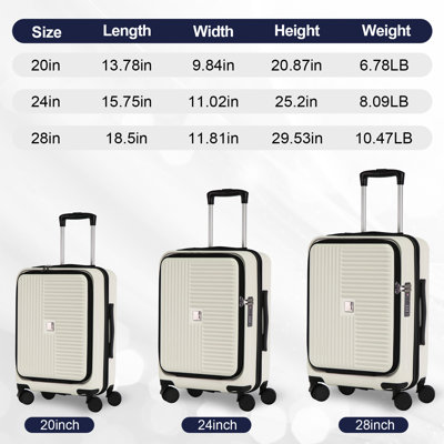 Luggage,With Front Opening,TSA Approved Lock,Hardshell Suitcase,White