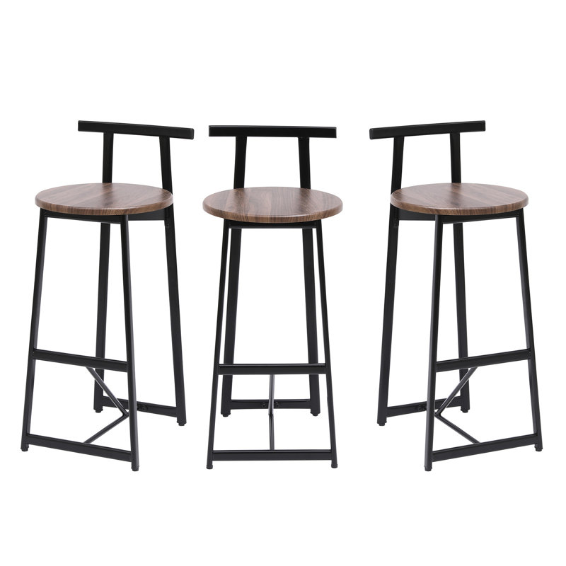 Ensemble de 3 tabourets de bar, hauteur comptoir. Noir et brun noyer Conception ergonomique confortable. Fabrication en métal, capacité de 220 lb. Polyvalent pour les espaces variés. Look moderne. Assemblage facile