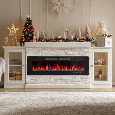 60"W Recessed & Wall Mounted Electric Fireplace with Dual Heat Vents
