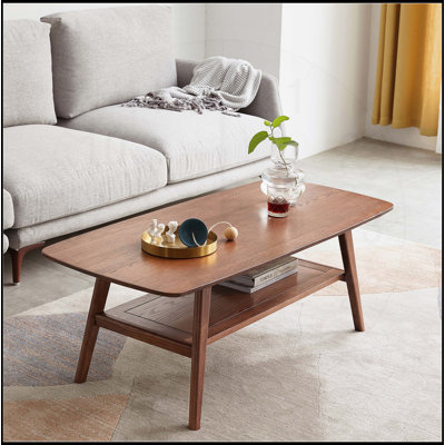 Solid Oak Wood Coffee Table with Dual-Layer Storage, Easy Assembly, and Eco-Friendly Finish for Modern Living Spaces