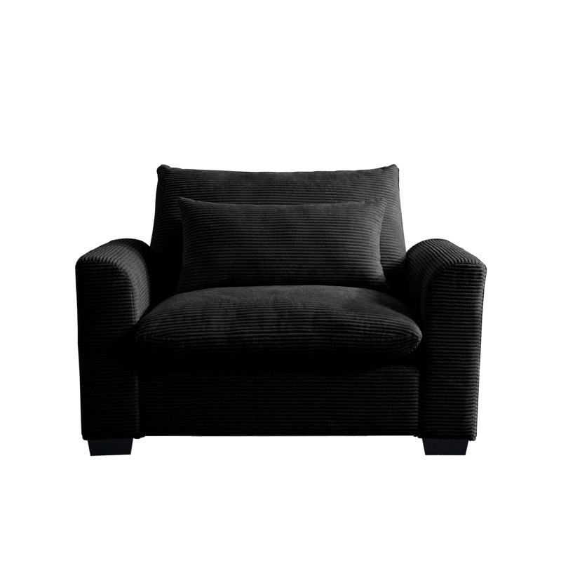 Fauteuil d'appoint à assise profonde et coussin profond, Velours côtelé noir