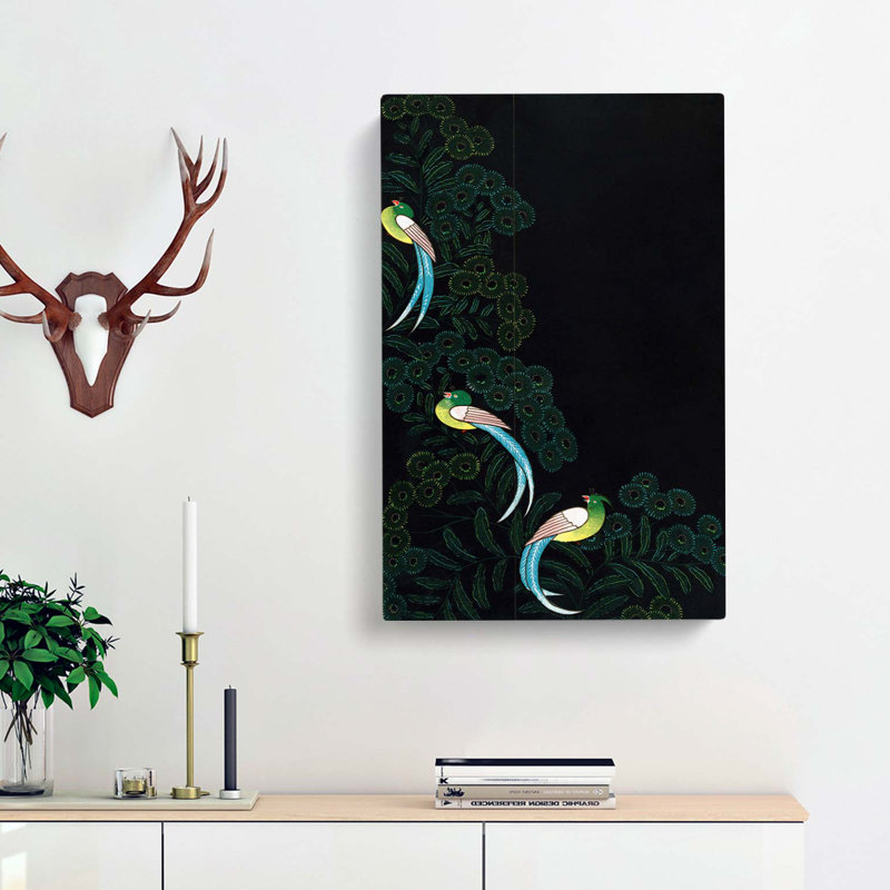 Kimono Design With Three Colourful Birds - Wrapped Canvas Print, 91cm H x 60cm W x 3cm D