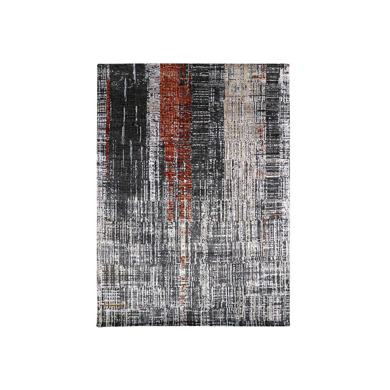 9'x12'4" Jet Black Organic Wool Hand Knotted Abstract Design Rug 4F247CADBD6A46FCA74E6C2435845E78