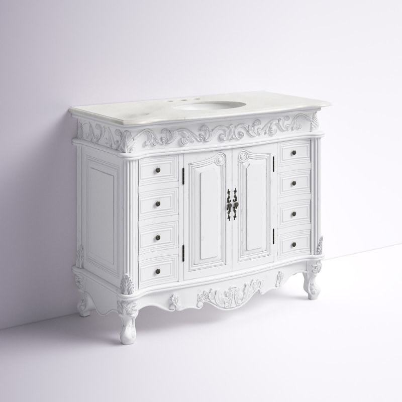 Ensemble de meuble-lavabo simple de 42 po Aurillac, Blanc antique, Marbre de couleur crème