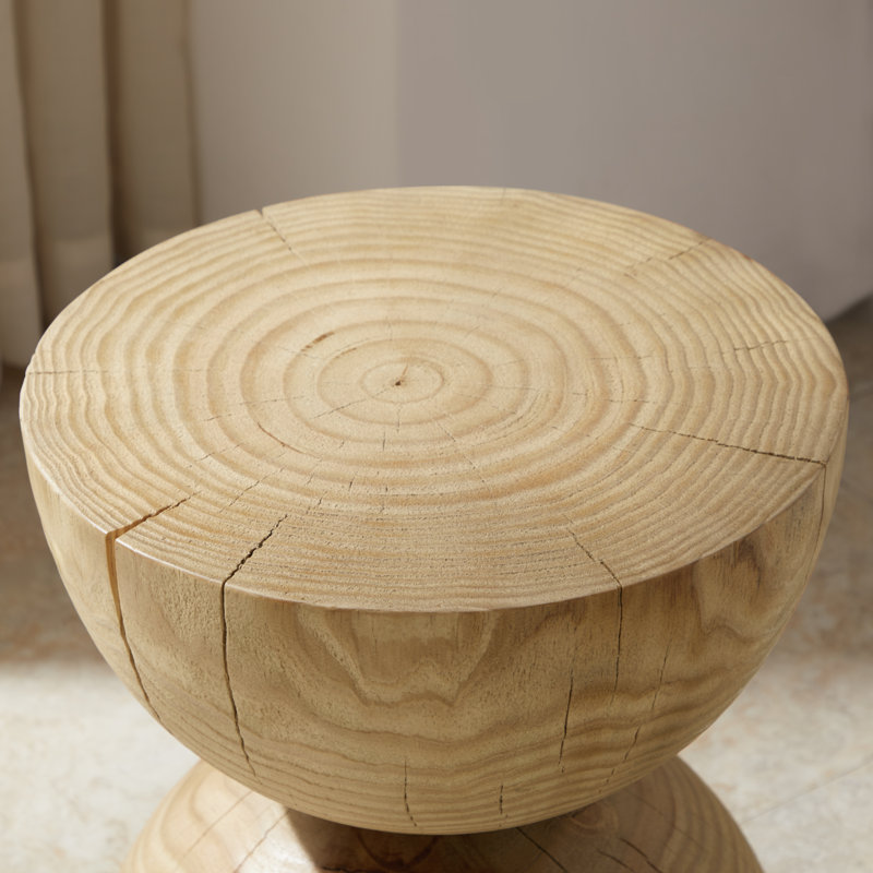 Solid Pine Wood End Table, Natural Wood