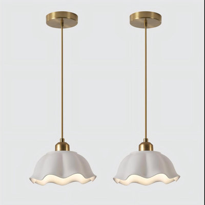 Luminaire suspendu moderne en verre de lait Mid-Century réglable en céramique Luminaire suspendu en laiton rétro Îlot de cuisine Nordic. (Blanc + or / paquet de 2)