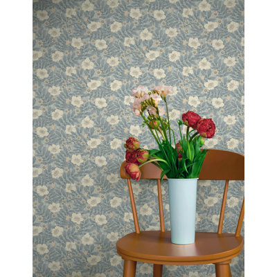 Maggan Blue Floral Trail Wallpaper