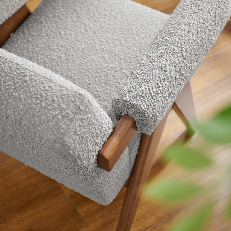 Lyra Boucle Fabric Armchair in Light Gray, Gray Boucle