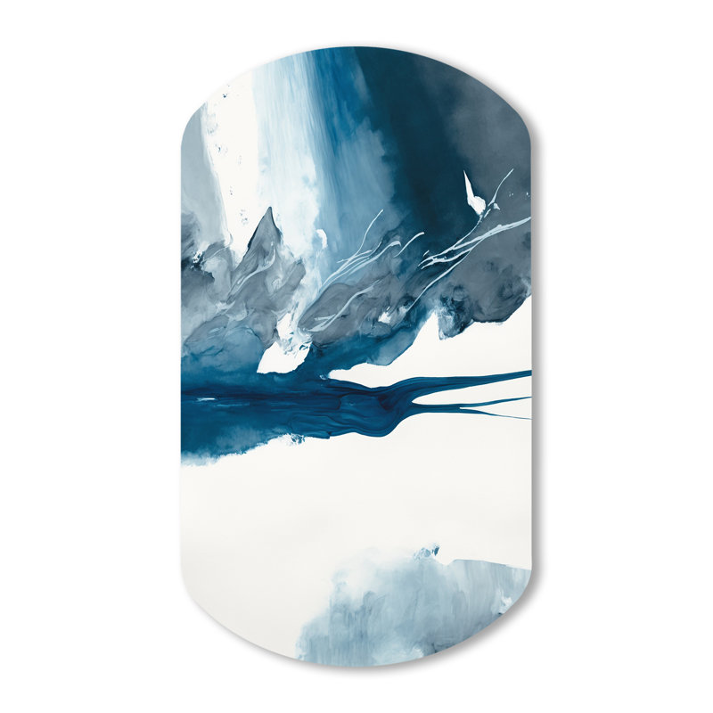 «Imperial Blue Solitude I», art mural asymétrique en forme de cylindre à encre liquide abstraite, H 31 po x l 19 po