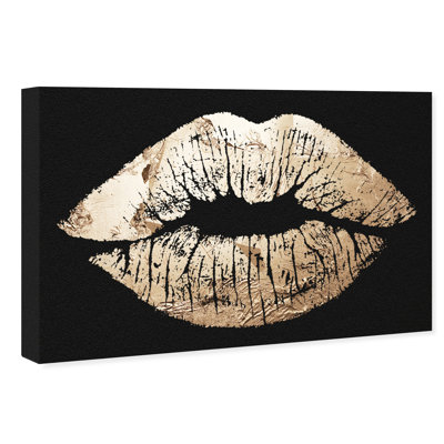 Fashion And Glam Gold Kiss Lipstick - Graphic Art on Canvas