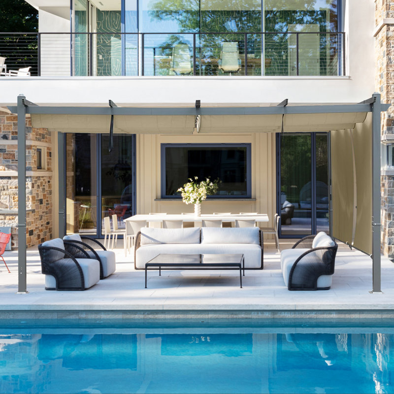 Pergola en aluminium avec auvent Aoodor, Kaki, H 8,2 pi x l 14 pi x P 12 pi