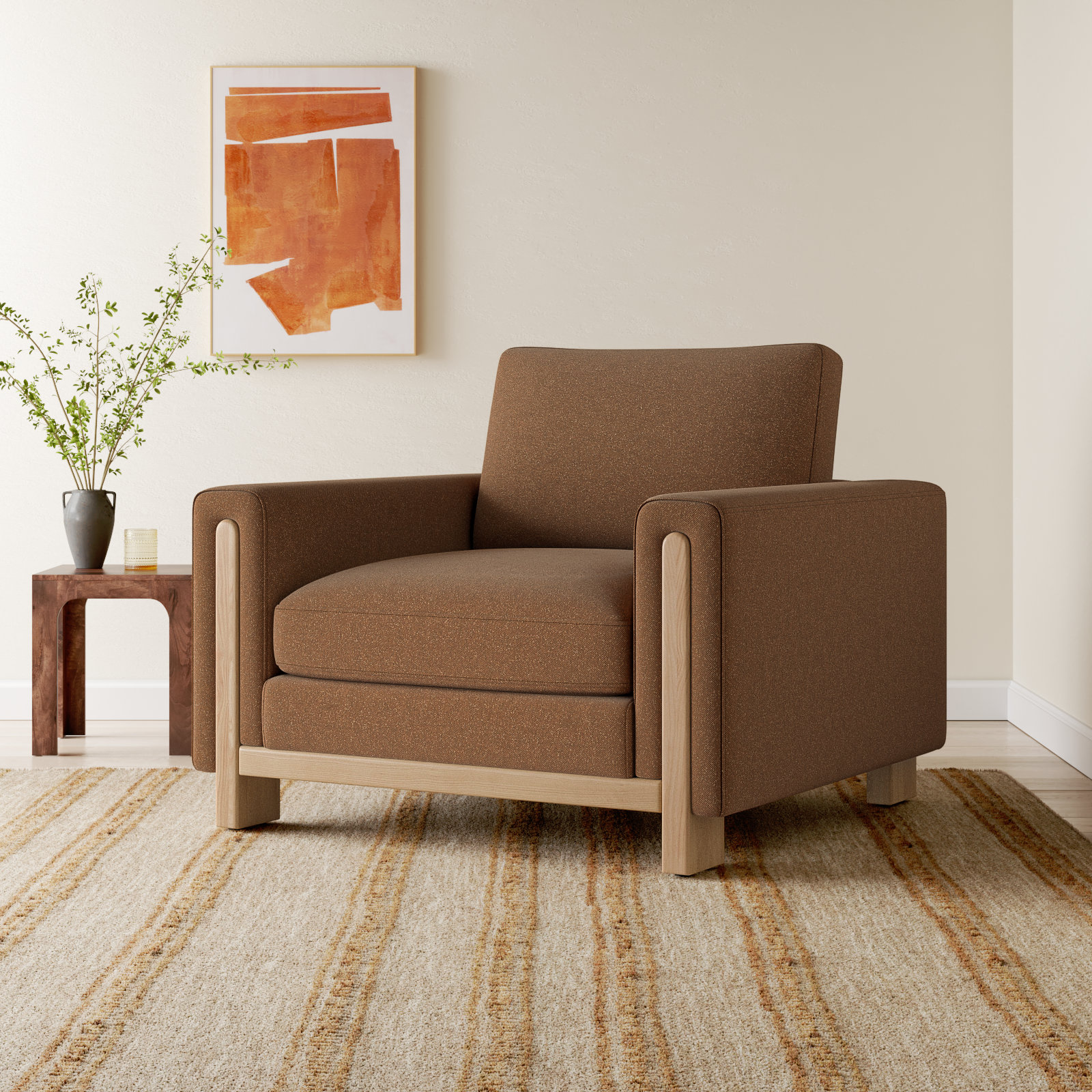 Adika Upholstered Armchair, Elite Camel Textured Weave