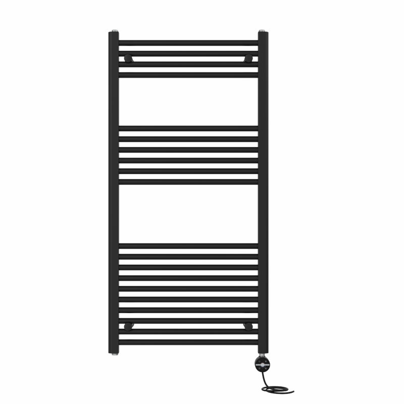 Deidamia Straight Towel Rail Heated Towel Rails, 120cm H x 60cm W x 3cm D, Black