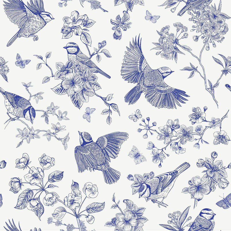 Carreau de papier peint adhésif 24 po Birds, L 126 po x l 24 po