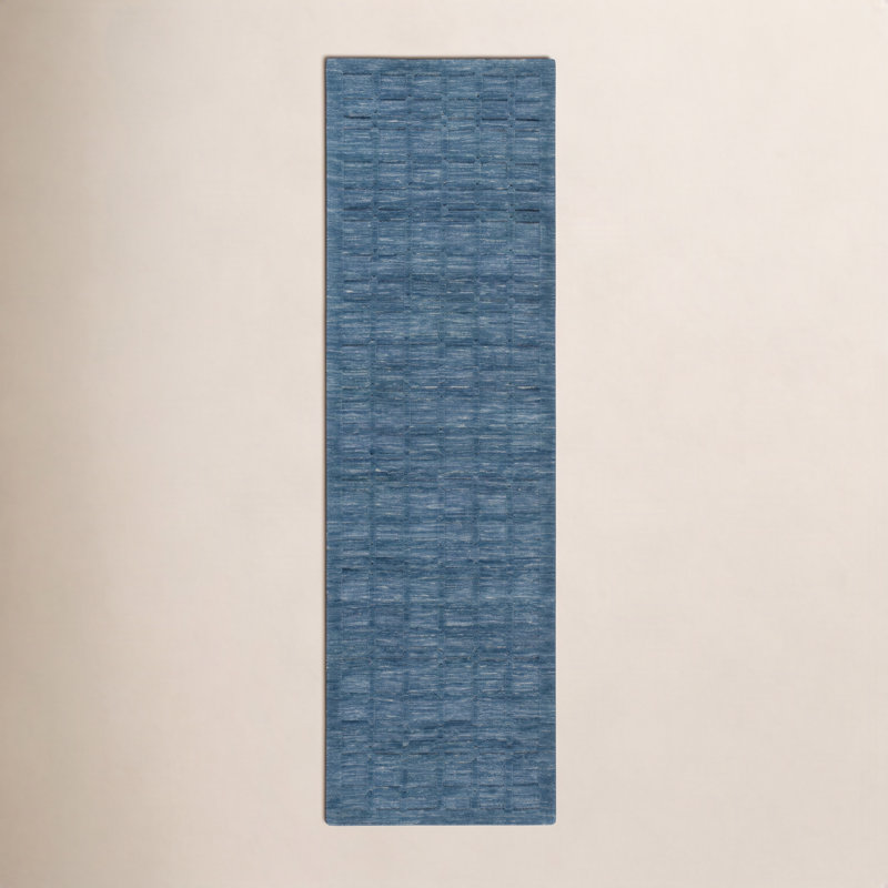 Tapis bleu tissé à la main Caris, Tapis de couloir 2 pi 3 po x 8 pi