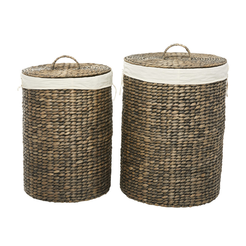 Round Seagrass Storage Baskets with Lids, Set of 2