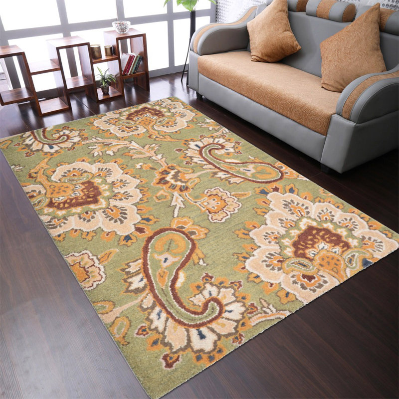 Lipsey Hand Tufted Wool Eco-Friendly Area Rugs - Rectangle, Green Color, Floral Modern Design, High Pile Thick Handmade Anti Skid Area Rugs for Living Room, Bed Room