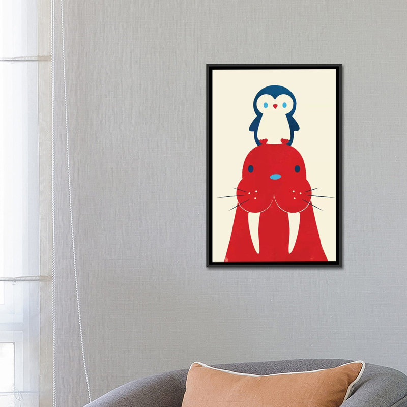 Impression sur toile tendue «Penguin and Walrus», H 26 po x l 18 po x P 1,5 po, Toile avec cadre noir, Pas de tapis