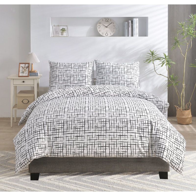 Aura Home Linear Duvet Set- , Twin Bedspread/Duvet Cover/Insert + Fitted Sheet