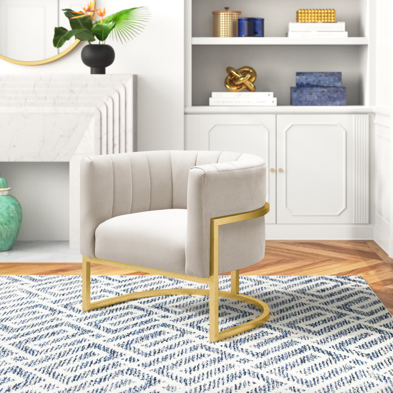 Velvet Barrel Chair, Gold, Brown Velvet