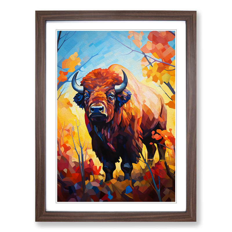 Buffalo Cubism Art - Framed Print, Walnut Framed, 64cm H x 46cm W x 2cm D