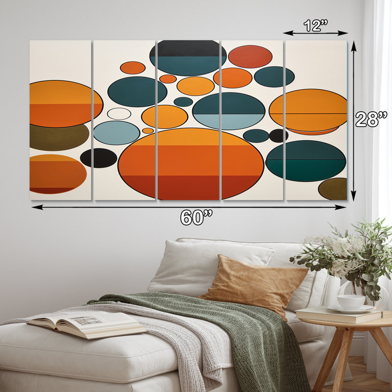 «Serendipity Retro Abstract Midcentury Geometrics», impression sur toile de style Mid-Century moderne - 5 panneaux égaux