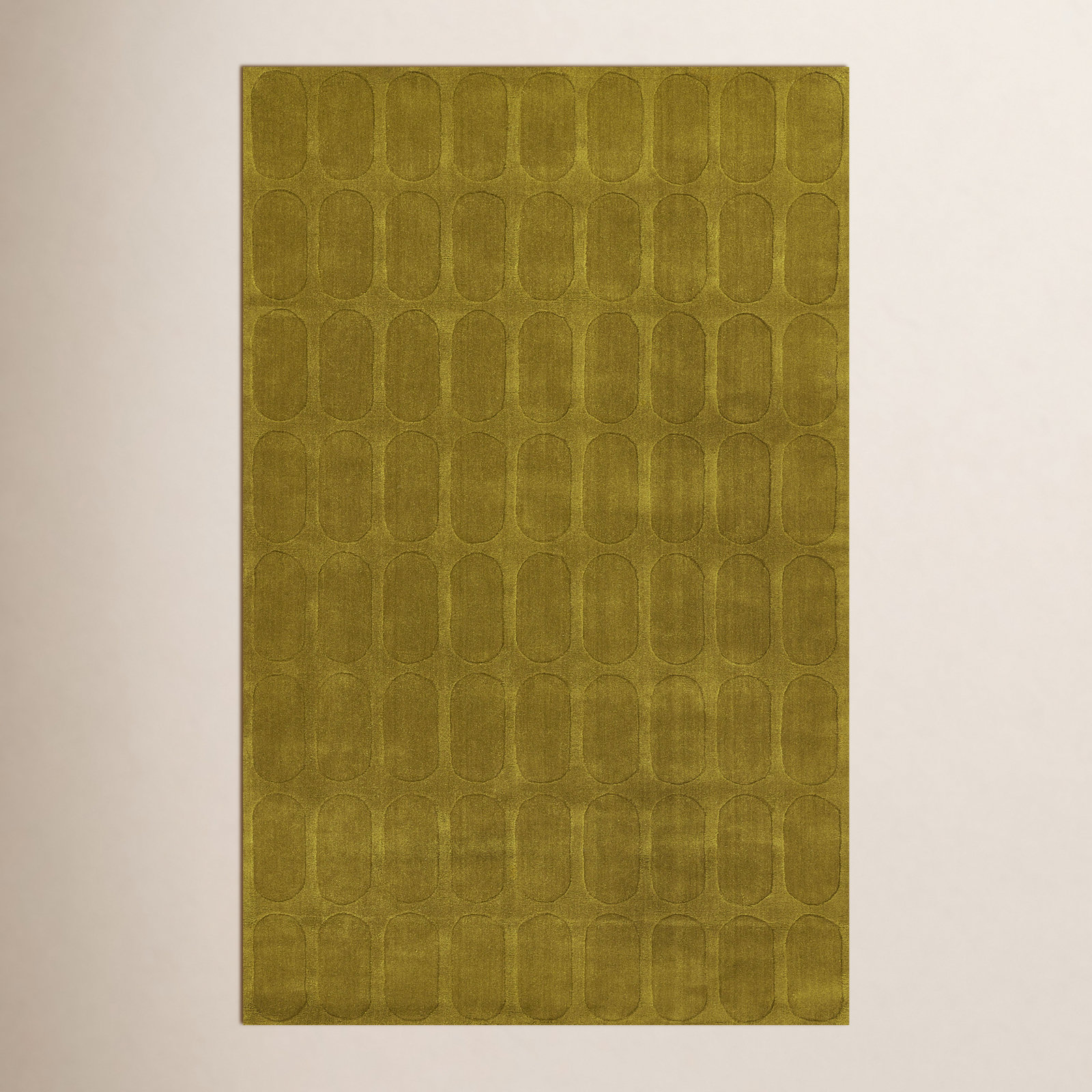 Mazzi Light Olive Hand-Loomed Geometric Wool Rug, Rectangle 6' x 9'