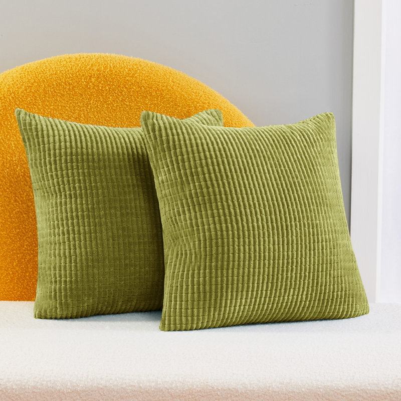 Deconov Ribbed Corduroy Square Throw Pillow Covers (Set of 2), 24" x 24", Light Green