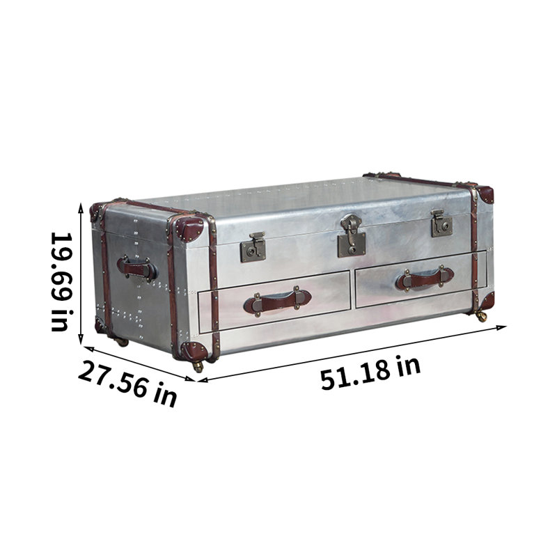 Vintage Aluminum Luggage Coffee Table Solid Wood and Aluminum Top Coffee Table