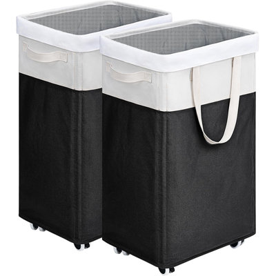 Paquet de 2 paniers à linge avec roues et sacs de lavage amovibles, panier à linge pliable de grande capacité avec structure en métal robuste, grand range-linge pour dortoir