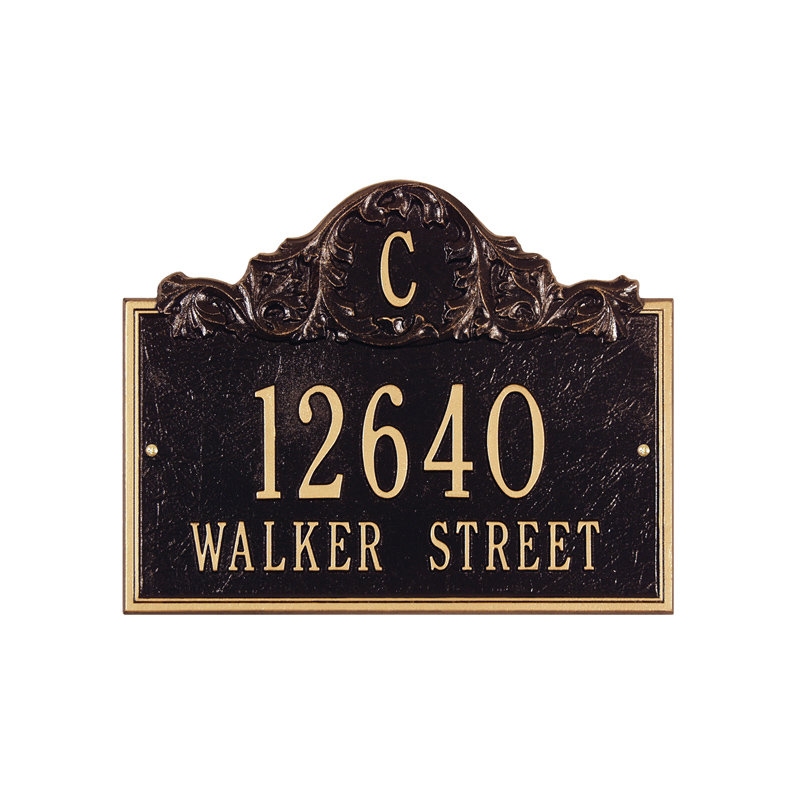 Acanthus Monogram 3-Line Wall Address Plaque, Yes, Black and Gold