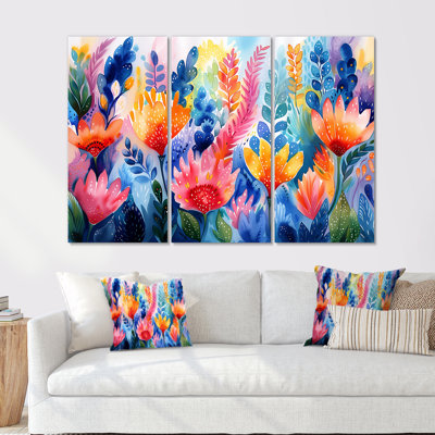 Ensemble de salon art floral orange, aquariums bleus et rêves floraux I
