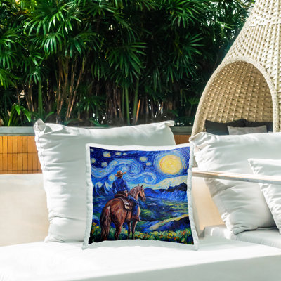 Coussin d'extérieur Starry Night Cowboy, imprimé par Tina LeCour, 18 x 7 x 18
