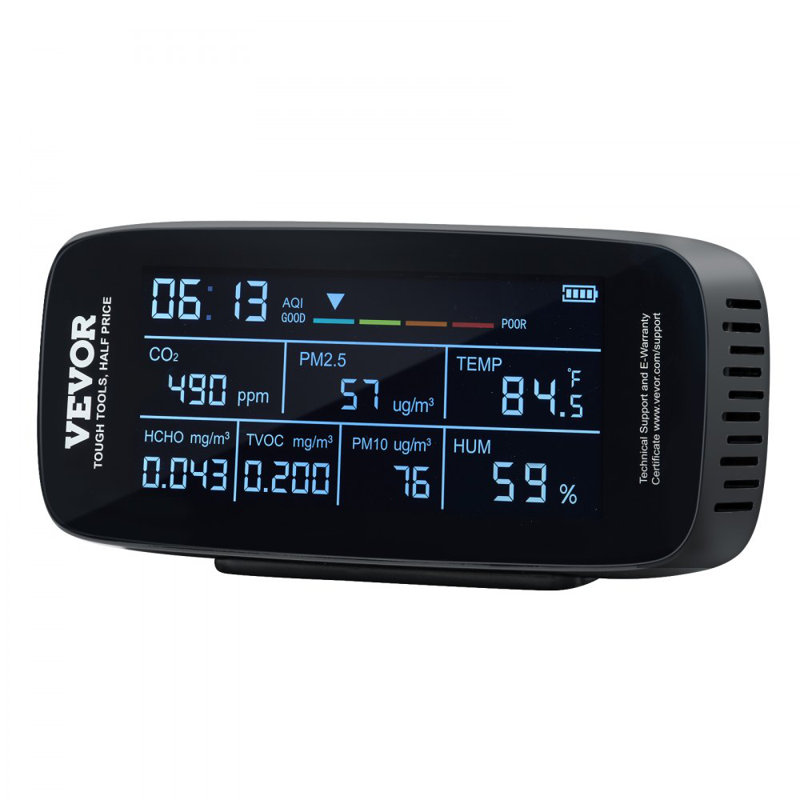 Air Quality Monitor 9-IN-1, CO2, Temperature, Humidity, Formaldehyde TVOC AQI Tester, Professional PM2.5 PM10 PM1.0 Particle Counter for Indoor/Outdoor, Air Quality Meter  w/Alarm Thresholds