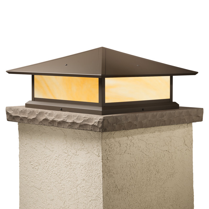 Abston Stained Glass Pier Mount Light, Honey, Powder Coat Bronze, 9.5" H x 17" W x 17" D