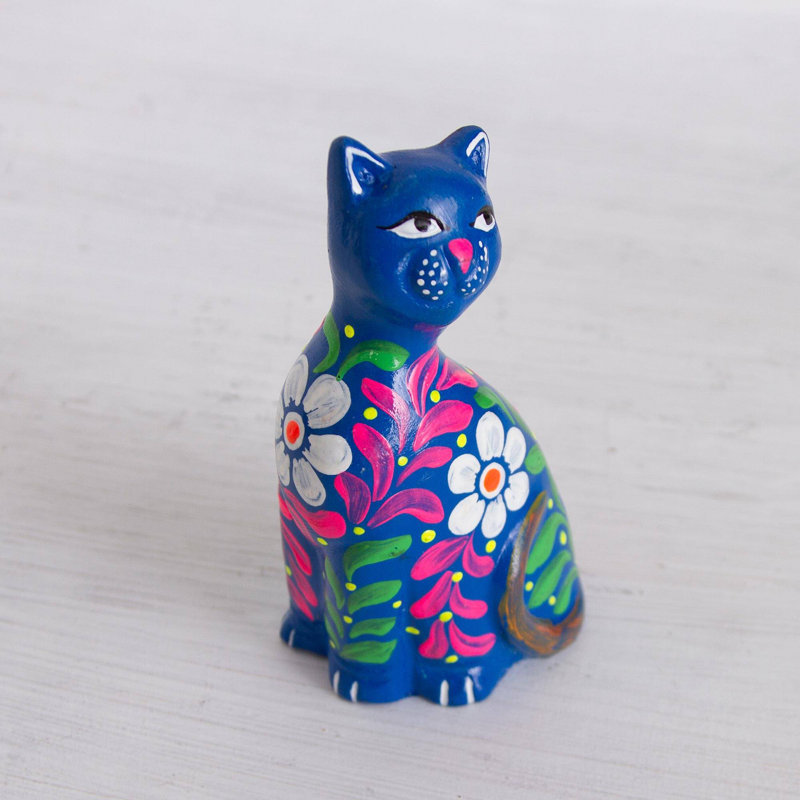 Figurine de chat en céramique bleue Bungalow Rose Sweet Cat