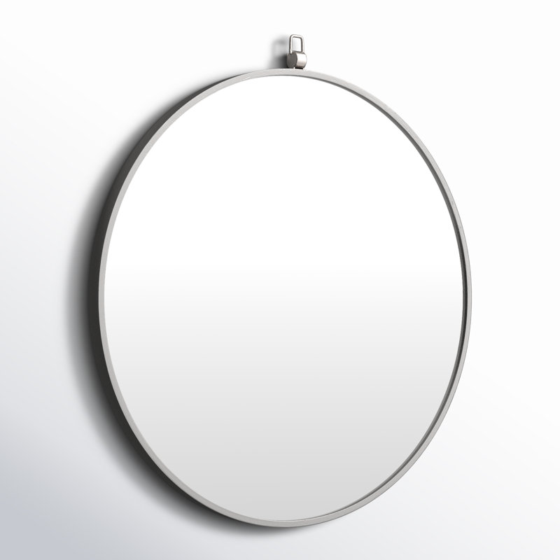 Cassie Metal/Manufactured Wood Round Wall Mirror, Silver, 18" x 18"