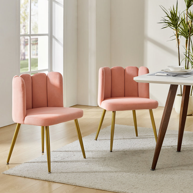 Crain 23.6" Wide Side Chair with Tufted Back, Pink Polyester