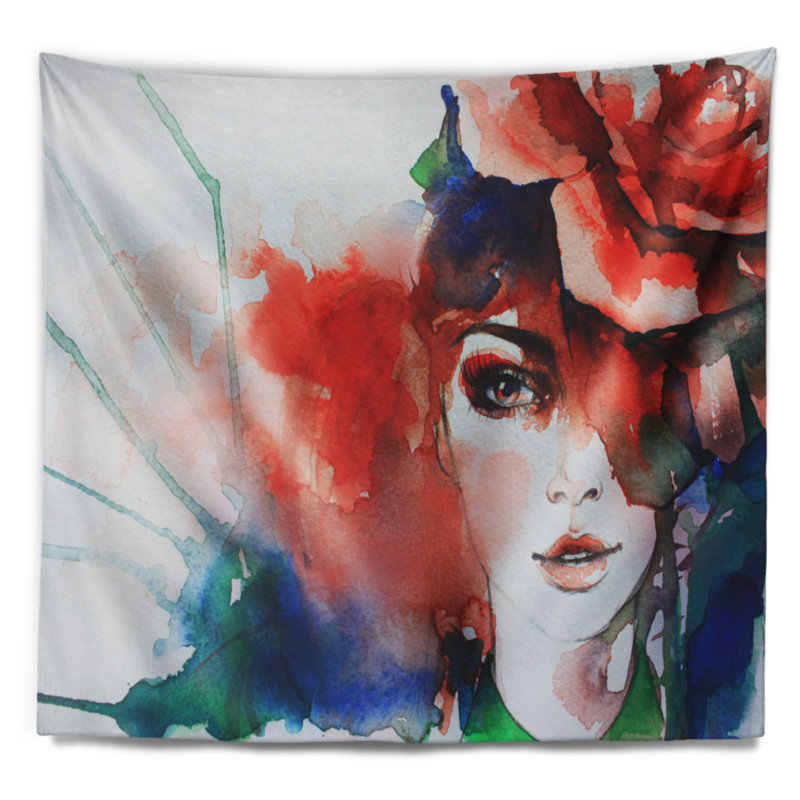Femme abstraite avec tapisserie d'illustration de rose, H 32 po x l 39 po
