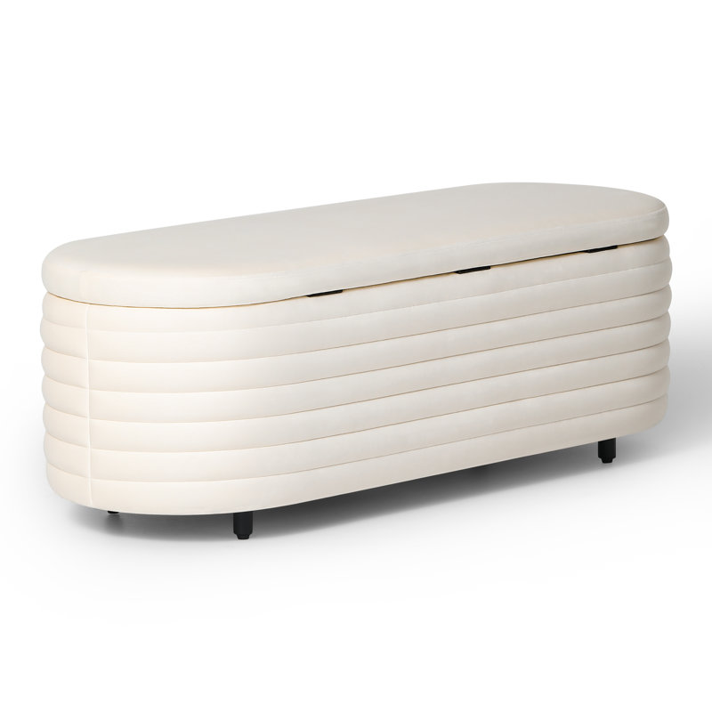 Banc de rangement rembourré en polyester Farrah, Ivoire, H 18,1 po x l 54 po x P 19 po