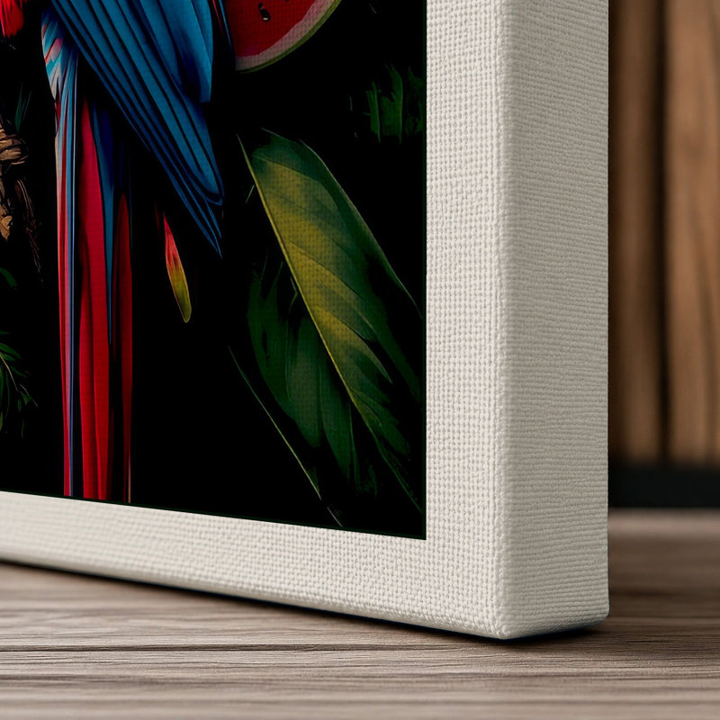Macaw Among Fruits Tropical - Wrapped Canvas, 36x24 - 91.4 x 61.0 cm, Cream Border