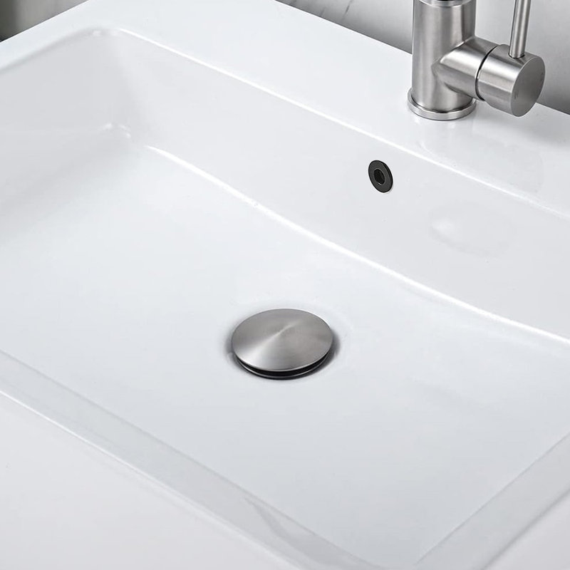 Drain escamotable pour salle de bain - Bouchon d'évier en acier inoxydable 304 avec trop-plein, idéal pour lavabo vasque / meuble-lavabo