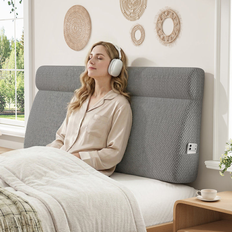Sit-up Back Comfort Wedge Headboard Pillow, Triangular Reading Backrest With Side Pocket (Twin), Twin